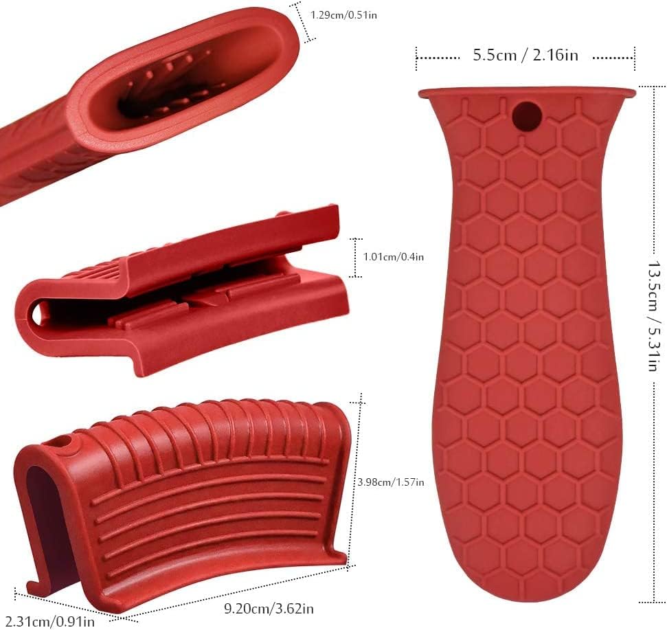 8 Pieces Silicone Hot Tool Holder Heat Resistant Potholder Cookware Handle Non Slip Rubber Pot Holders Handles Grip Covers for Cast Iron Skillet Silicone Cooking Kitchen Suits (Red)