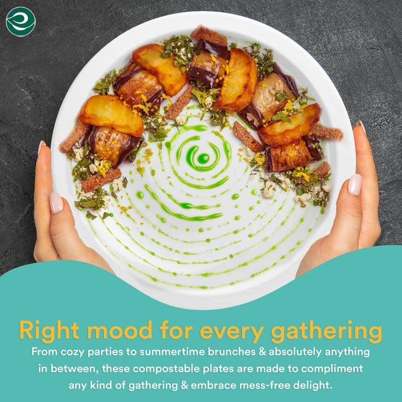 ECO SOUL Pearl White 10 Inch [100-Pack] Paper Plates | 100% Compostable Disposable Bagasse I Heavy-Duty Eco-Friendly Dinner Plates I Biodegradable Sugarcane Eco Plates | Microwavable