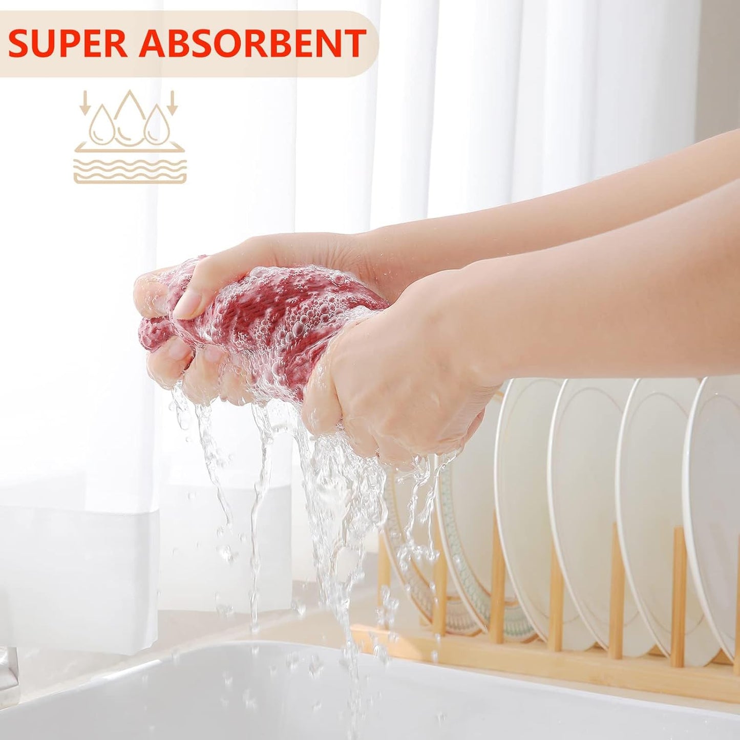 Homaxy 100% Cotton Waffle Weave Kitchen Dish Cloths, Ultra Soft Absorbent Quick Drying Dish Towels, 12 x 12 Inches, 12-Pack, Brick Red