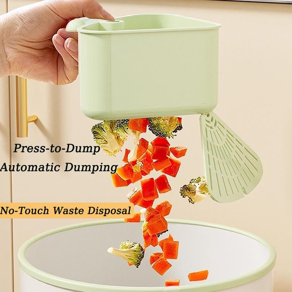 Suction Cup Sink Corner Rack, 2025 New Upgraded Sink Strainer Basket, Automatic Dumping Sink Strainer Basket, Triangular Sinks Basket Shelf with Suction Cup Sucker (Green)