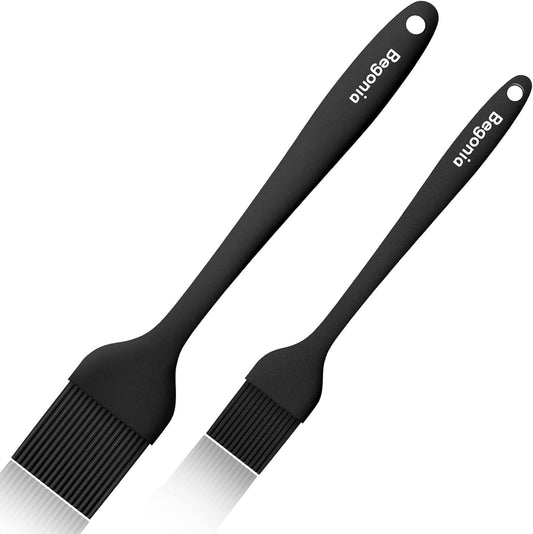 Pastry Brush-Begonia Silicone Basting Brush for Cooking,2pcs 10+8 in Heat Resistant Food Brushes for Baking, Grilling, Cooking and Spreading Oil (Black)