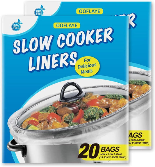 40 Counts Slow Cooker Liners and Cooking Bags, Extra Large Size Fits 6-10QT Pot, 14"x 22", BPA Free, Suitable for Oval & Round Pot -2 Pack