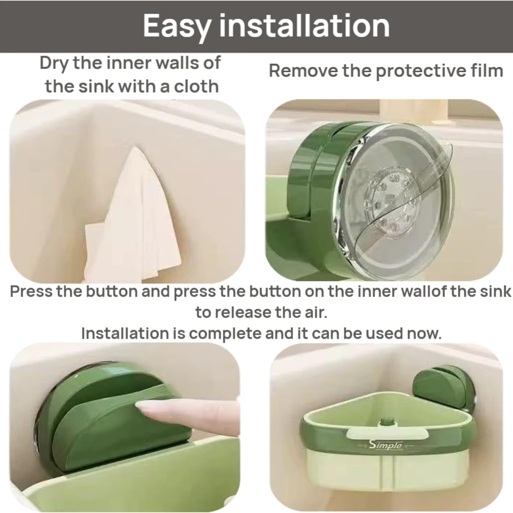 Corner Sink Strainer Basket with Suction Cups, Automatic Dumping Collapsible Food Drainer, Kitchen Sink Food Waste Catcher with Strong Hold Base (Lemon Yellow)