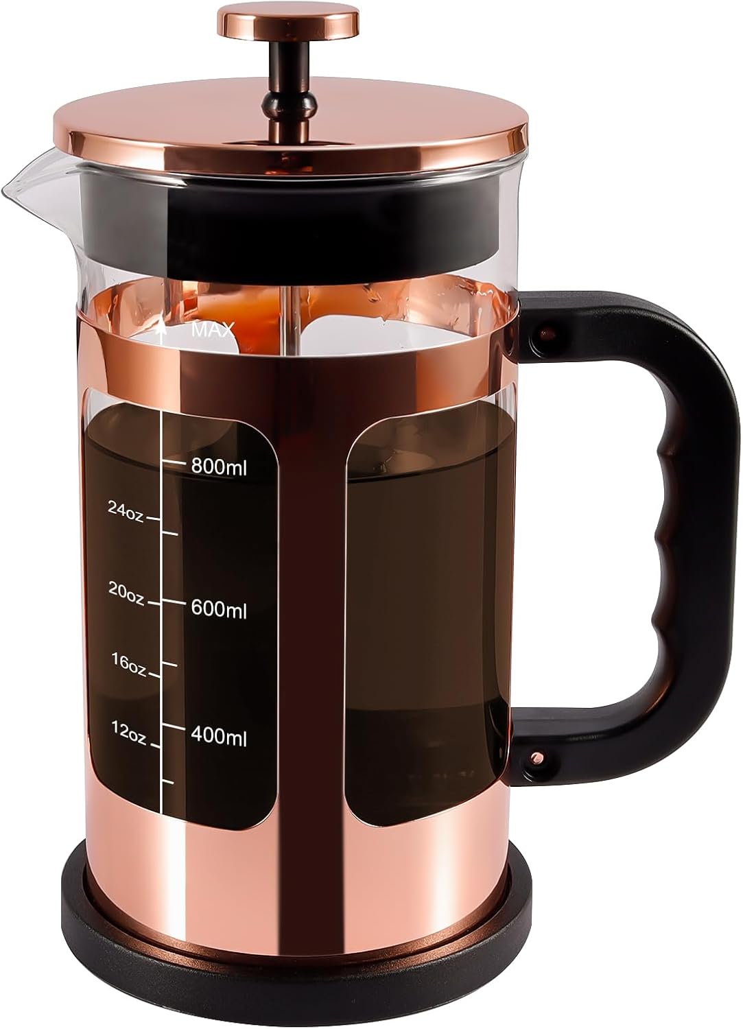 French Press Coffee Tea Maker， Upgrade Heat Cold Resistant Thickened Glass with 4 Level Stainless Steel Filtration System Brew Coffee & Tea， BPA Free, Large 1000ml 34oz,Rose Gold