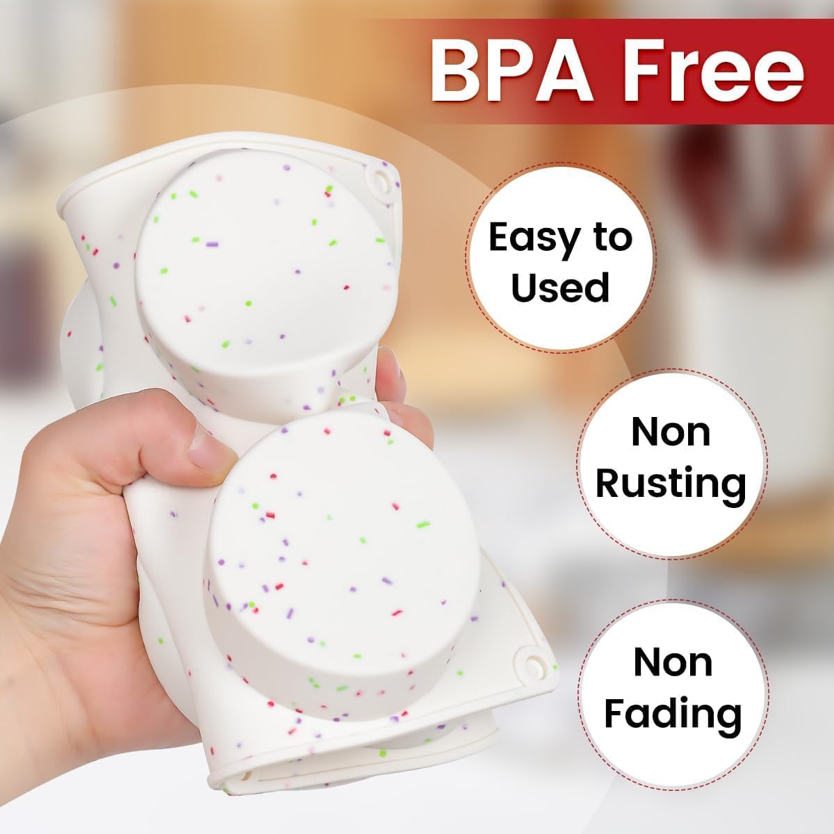 CAKETIME Muffin Top Pan, Silicone Egg Molds for Breakfast Sandwiches 3 Inch Round Baking Pan for Oven English Muffins, Whoopie Pies, Corn Bread, Egg bites, Tarts 3 Pack Confetti