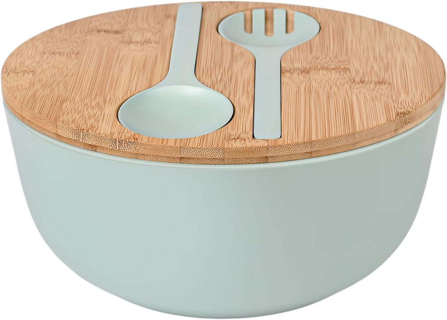 Bamboo Fiber Salad Bowl with Servers Set Large 9.8inches Nature Bamboo Mixing Bowl with Servers with Lid Spoon and Fork for Fruits,Salads and Vegetables