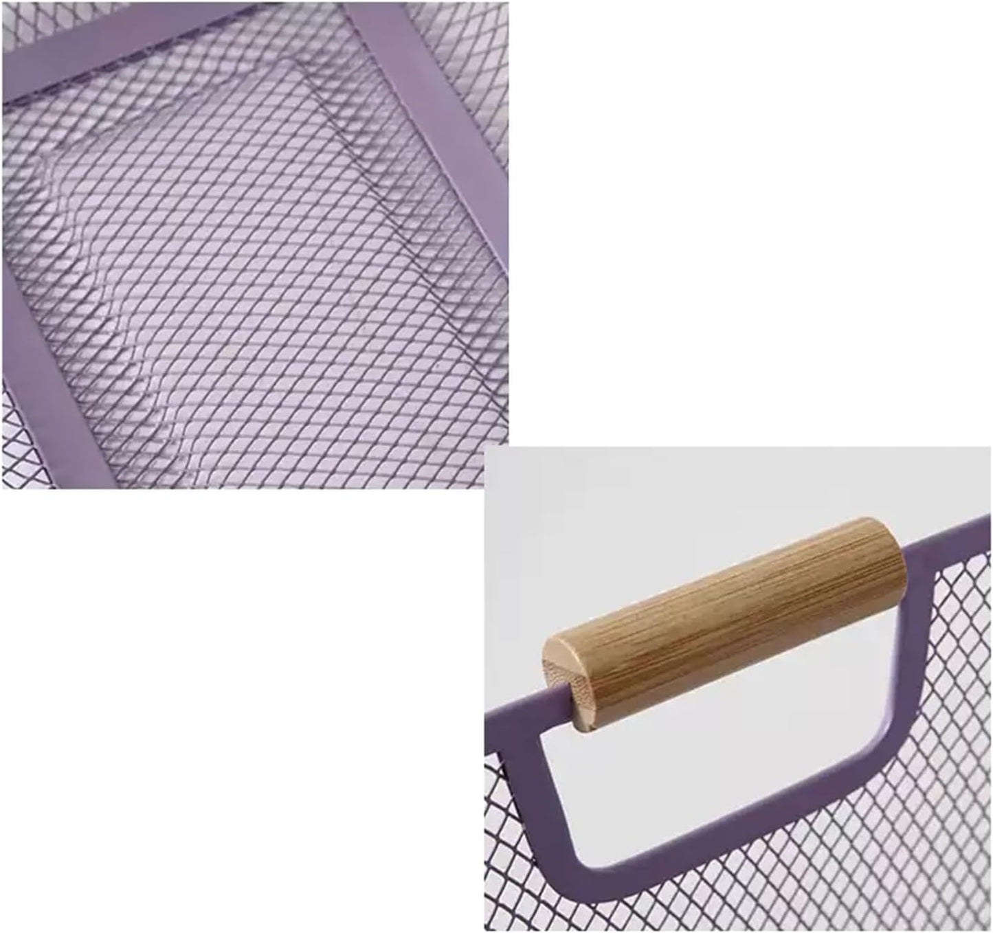 Metal Mesh Steel Basket, Large Wire Storage Organizer Basket Multi-function Hanging Kitchen Baskets with Wood Handle for Kitchen Bathroom Picnic Home, Rectangle-Purple