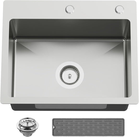 20x16 In Kitchen And Bar Sink- Stainless Steel Drop In Kitchen Sink Modern Single Bowl Topmount Bar Sink With Silicon Mat,Drain Strainer Set Compatibility With Various Kitchen & Bar Style