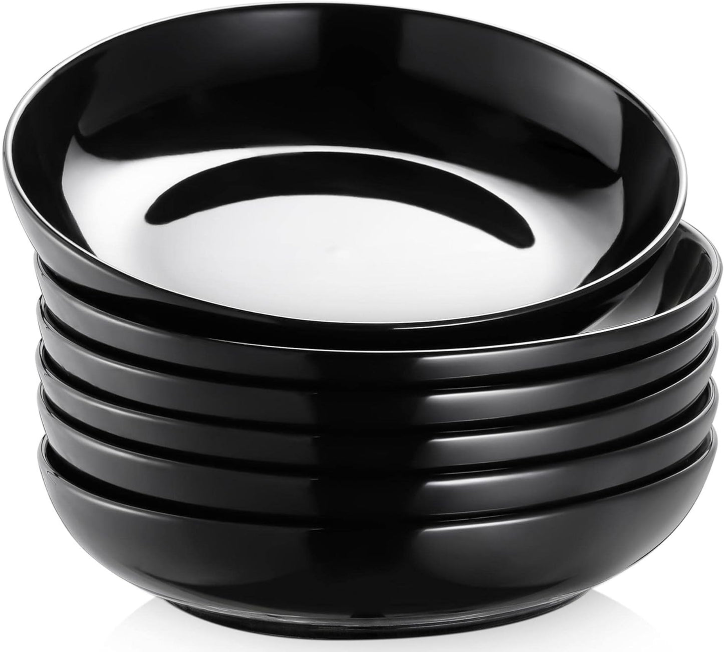 Y YHY Pasta Bowls 30oz, Large Salad Serving Bowls, Shallow Soup Bowls, Porcelain Pasta Bowls Set of 6, Microwave Dishwasher Safe, Black