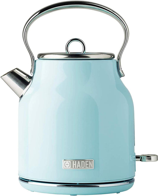 Haden Heritage 1.7 Liter Stainless Steel Electric Kettle, Hot Water Kettle with 360-Degree Base and Auto Shutoff, Turquoise & Chrome