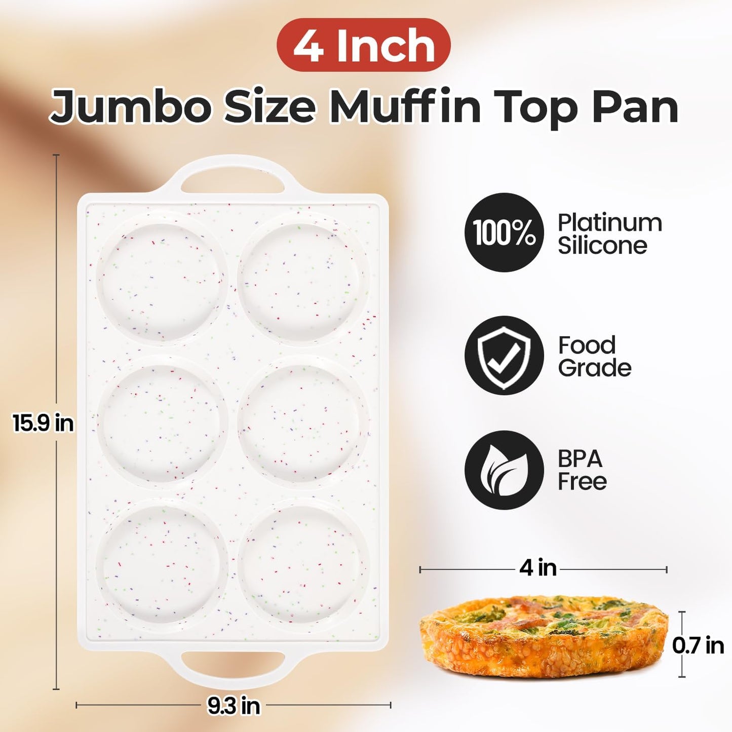 Muffin Top Pan Non Stick, 4 Inch Metal Frame Round Egg Baking Pan for Oven English Muffins, Whoopie Pies, Corn Bread, Egg Bites, Breakfast Sandwiches Tarts 4 Pack Confetti
