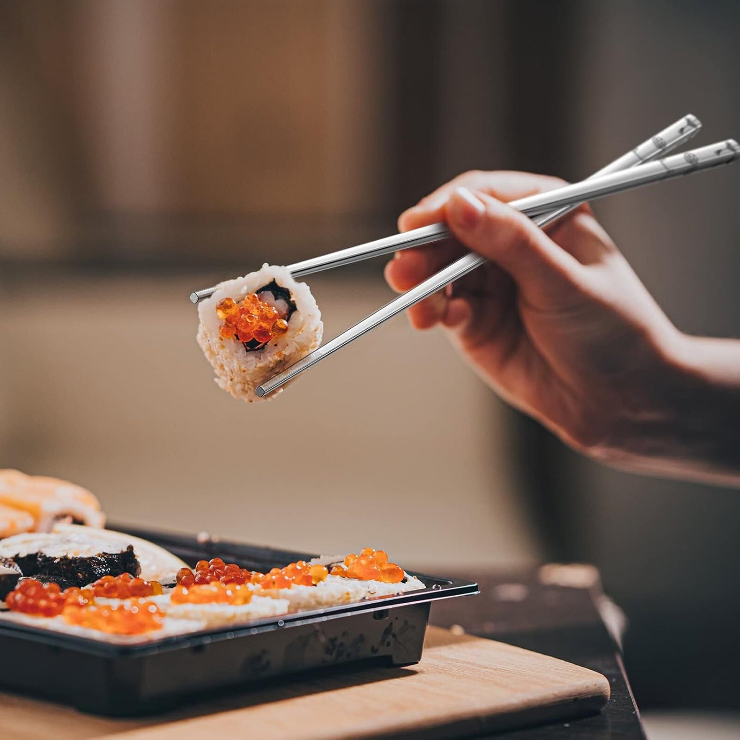 Stainless Steel Chopsticks - 5 Pairs Reusable Metal Chopsticks Dishwasher Safe, Japanese Chinese korean Chop sticks Set,Non-Slip Stainless Chop sticks, Silver Metal Chop sticks for Adults