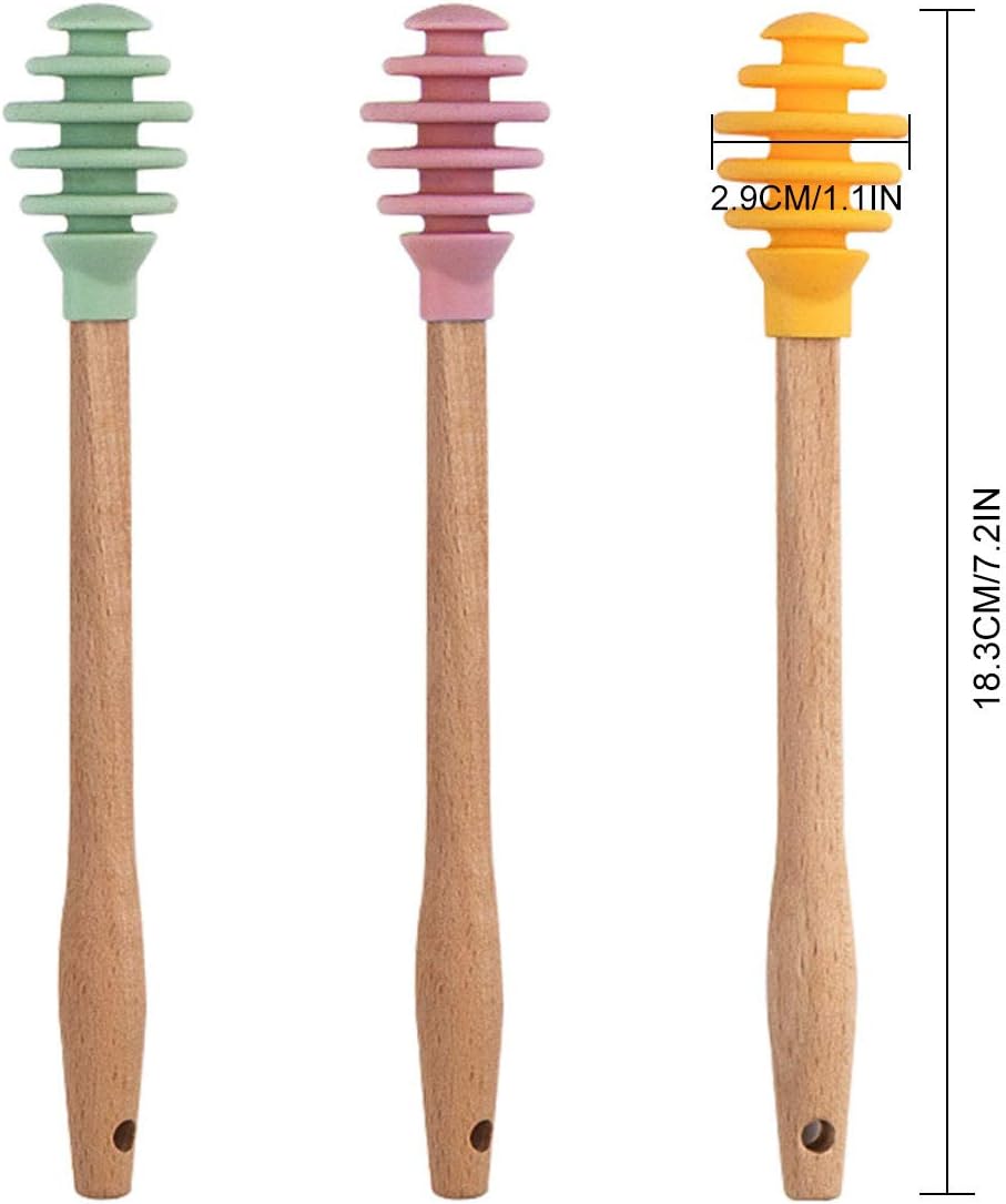 Silicone Honey Dipper Sticks, 3PCS Spiral Design Non-Drip Honey Spoon with Jar Stirring Rod, Food-Grade BPA Free Dispenser for Syrup, Jam & Beverages
