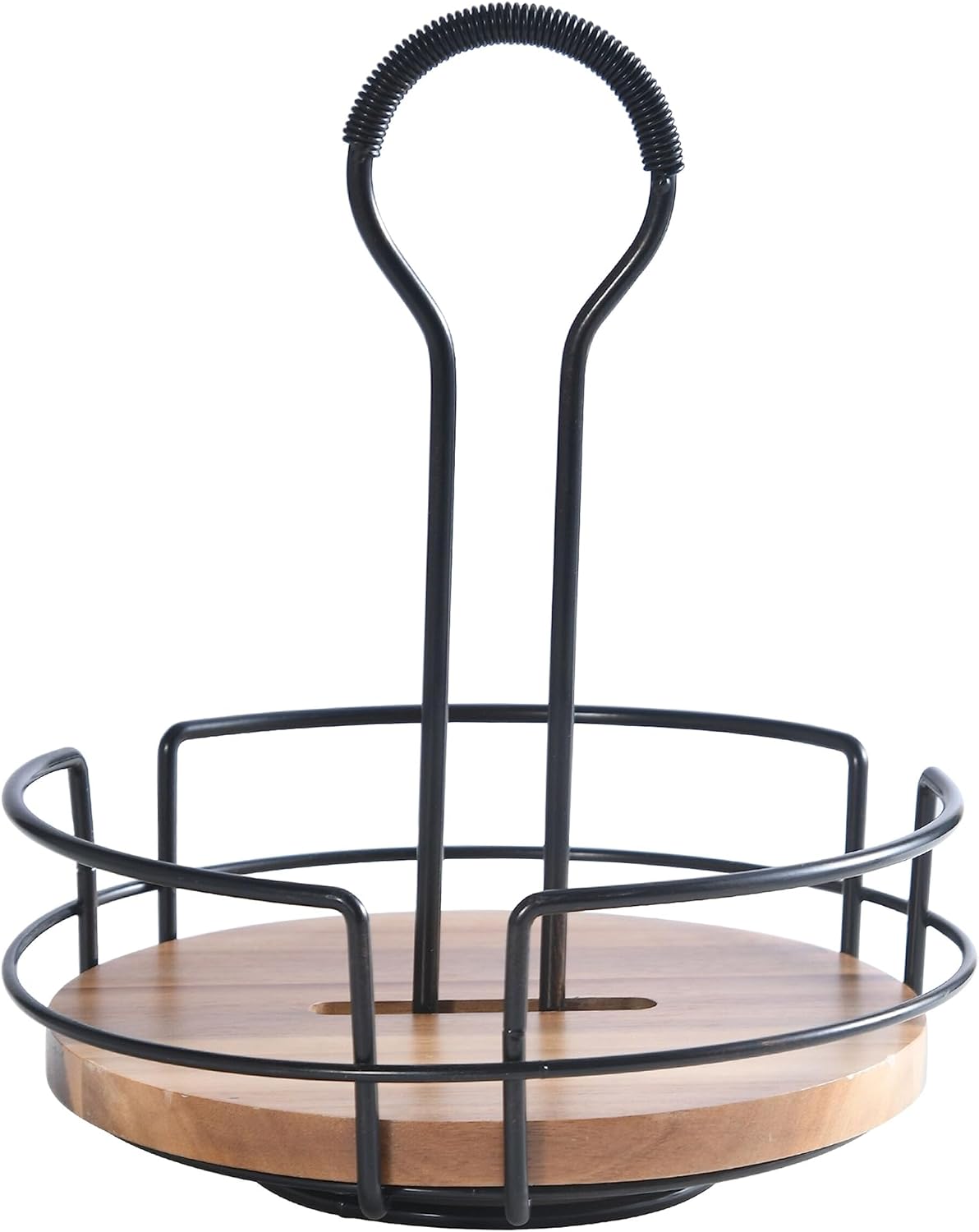 Mikasa Gourmet Basics Hanover Condiment Caddy with Rotating Caddy Organizer Design, Acacia Wood Insert - Durable, BPA-Free, Heavy-Gauge Carbon Structured Steel for Condiment Storage