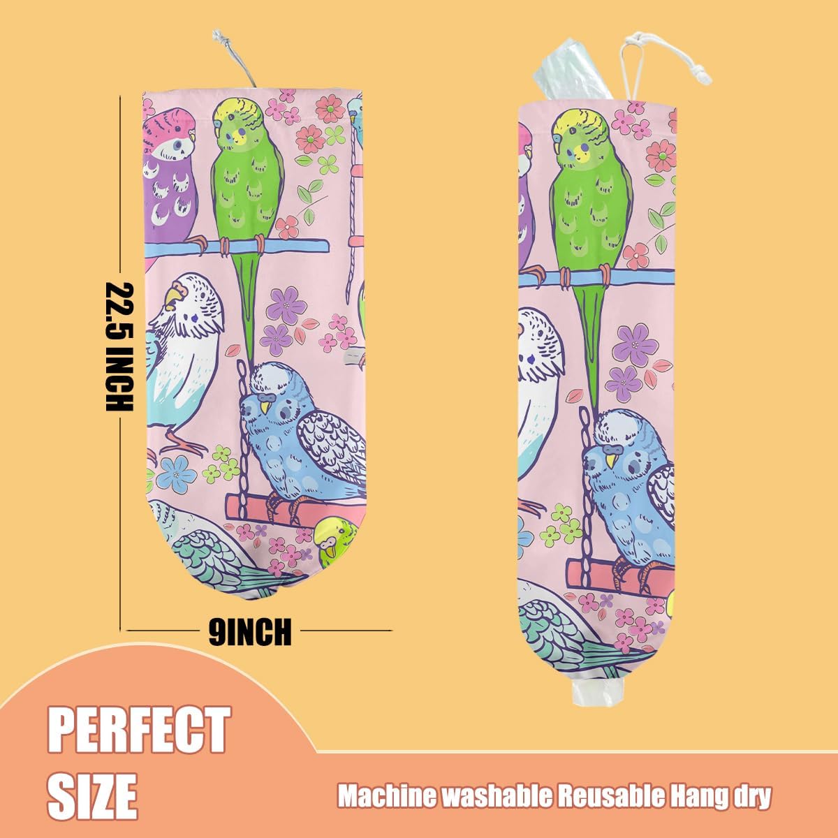 Parrot Plastic Bag Holder, Wall Mount Grocery Bag Holder, Plastic Storage bag, Pull Rope Free Adjustment, Plastic Bag Holders for Grocery Bags, Plastic Bag Dispenser for Home Kitchen