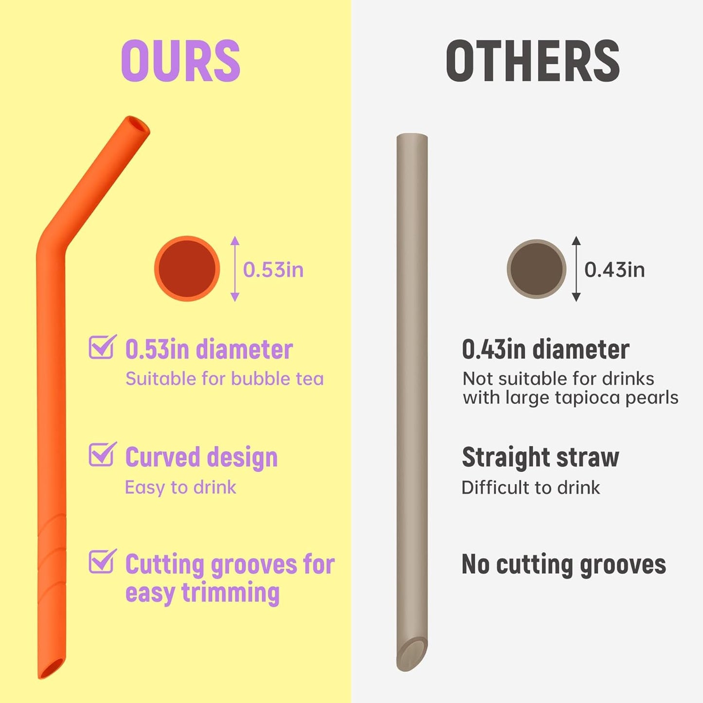 NiHome 6-Pack Extra Wide Bent Reusable Silicone Drinking Straws for Boba, Smoothies, Milkshakes, Dishwasher Safe with Cleaning Brush, BPA-Free and Soft for Kids, Trim-to-Fit Design (Neon Colors)