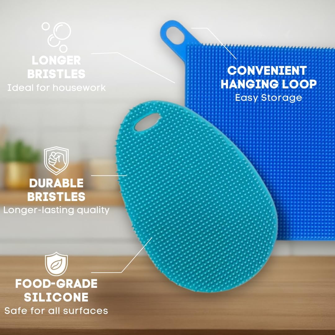 Silicone Dish Sponge Dish Scrubber (Oval and Square) - Dual-Sided, Food Grade Silicone Sponges for Dishes and Housecleaning 2-Pack