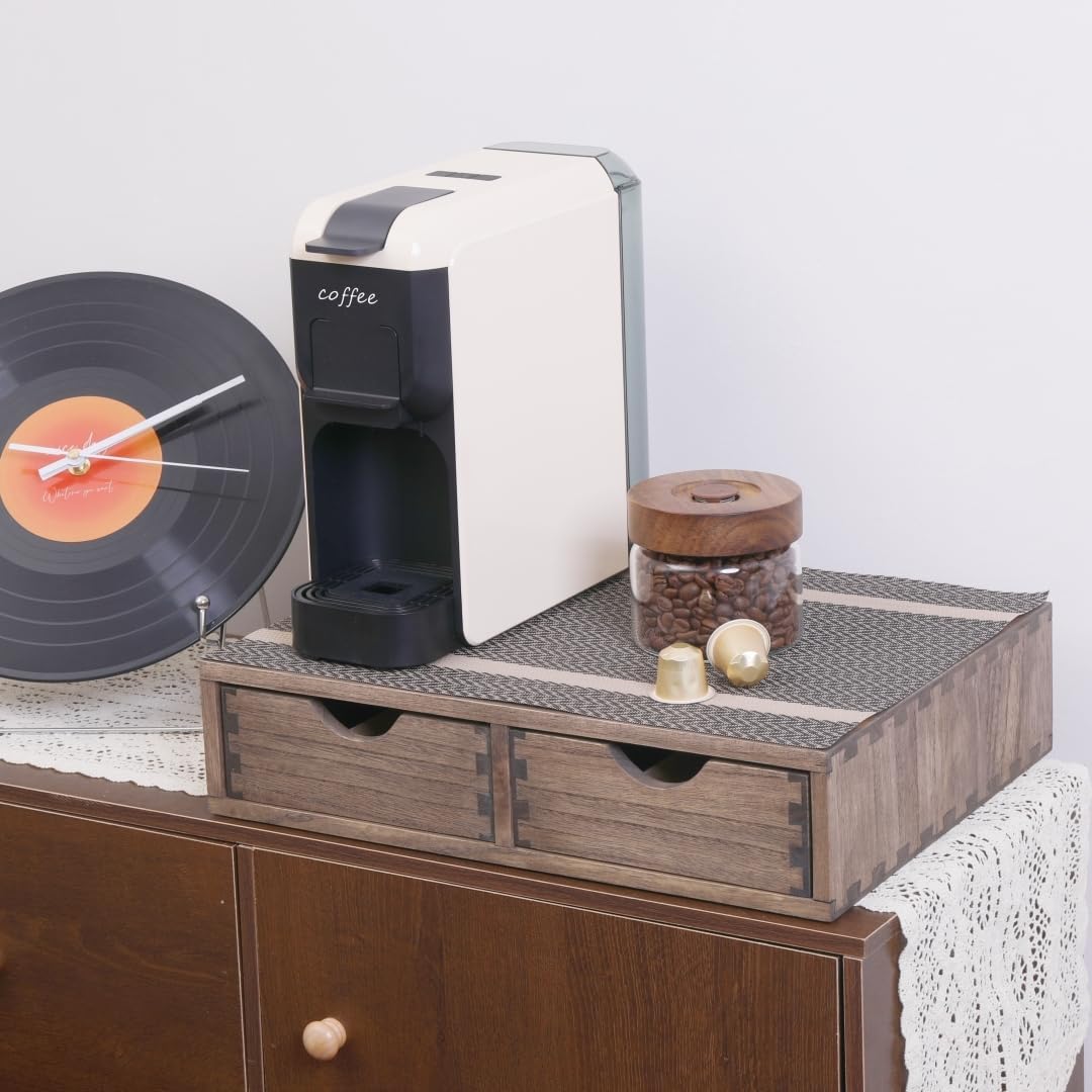 Coffee Pods Storage Drawer Holder for Capsules - Multi Functional Desk Organizer Drawers For K-Cup Coffee Maker Brew - Kitchen Mini Wooden Box Chest Sideboard Counter Organization CF1D2C Dark
