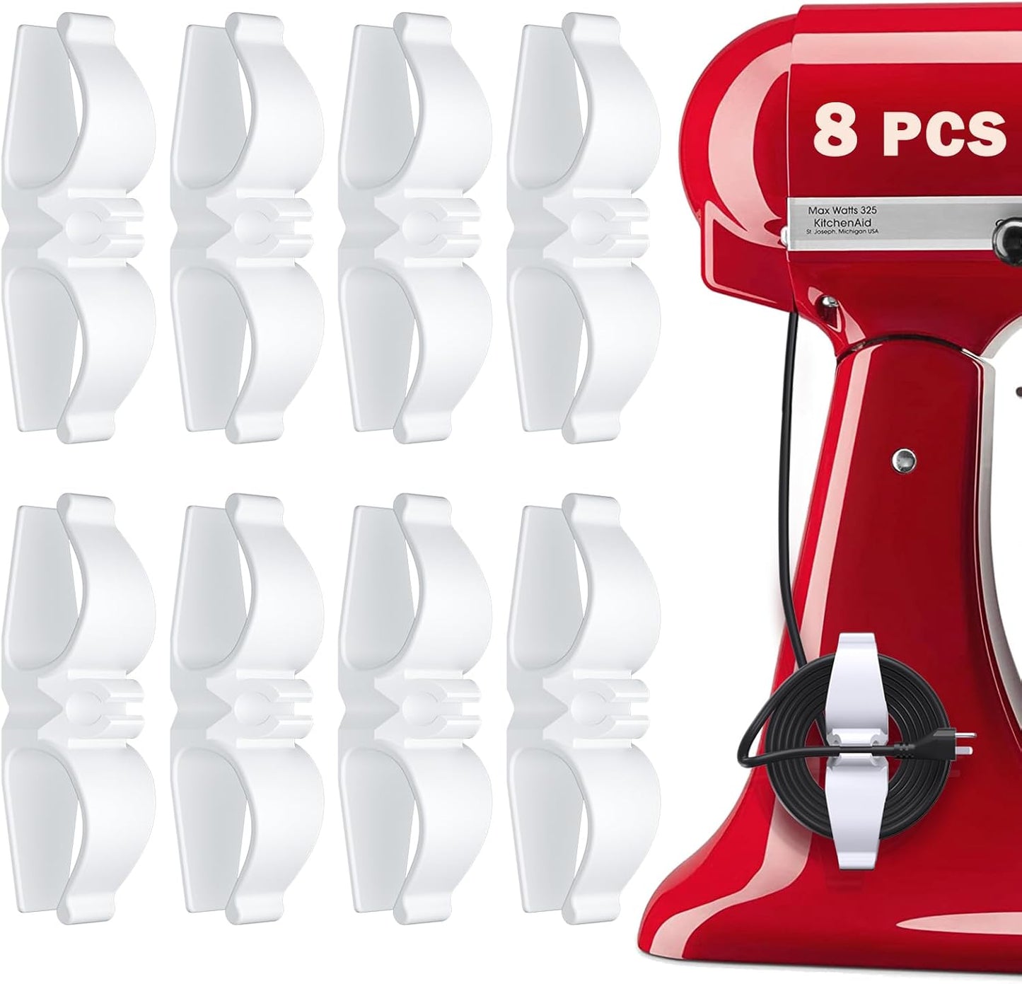 Cord Organizer for Appliances, 8 Pack Upgraded Kitchen Appliance Cord Organizer Stick On Appliance Wire Organizer Wire Wrapper for Kitchen Appliances Mixers, Coffee Maker, Pressure Cooker