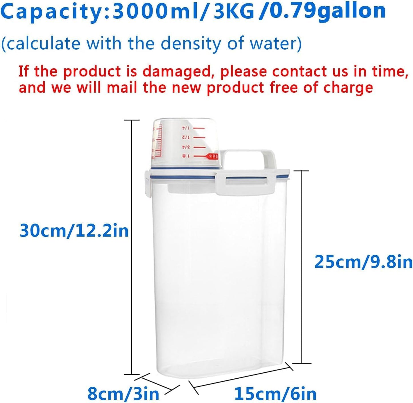 5.5 Lbs Rice Airtight Dry Food Storage Container Set of 4, Rice Storage Bin Cereal Containers Dispenser, Thicken Plastic Clear Food Storage Box with Pouring Spout, Measring Cup for Grain, Flour Snacks