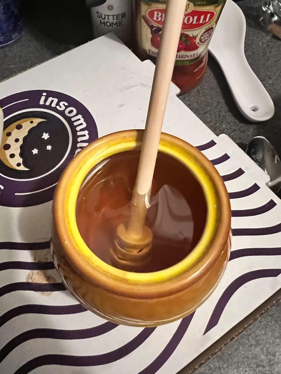 12oz Ceramic Honey Jar with Wooden Dipper Stick-Honey Pot with Dipper, Yellow Honey Dispenser, Farmhouse Kitchen Great Bee Decor, Porcelain Honey Jar Easy to Clean for Mother's Day Wife Gift