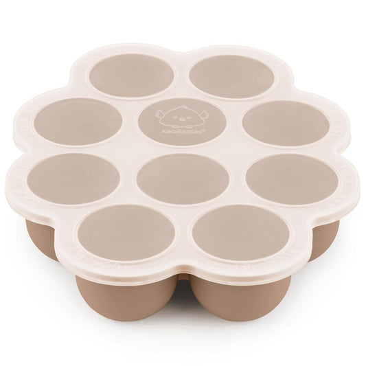 KeaBabies Silicone Food Freezer Trays with Lid, 2oz x 10 Pods Baby Food Storage Containers, Easy Puree Meal Prep, Breast Milk Silicone Freezer Molds, Dishwasher, Microwave Safe,BPA-Free(Chai Latte)