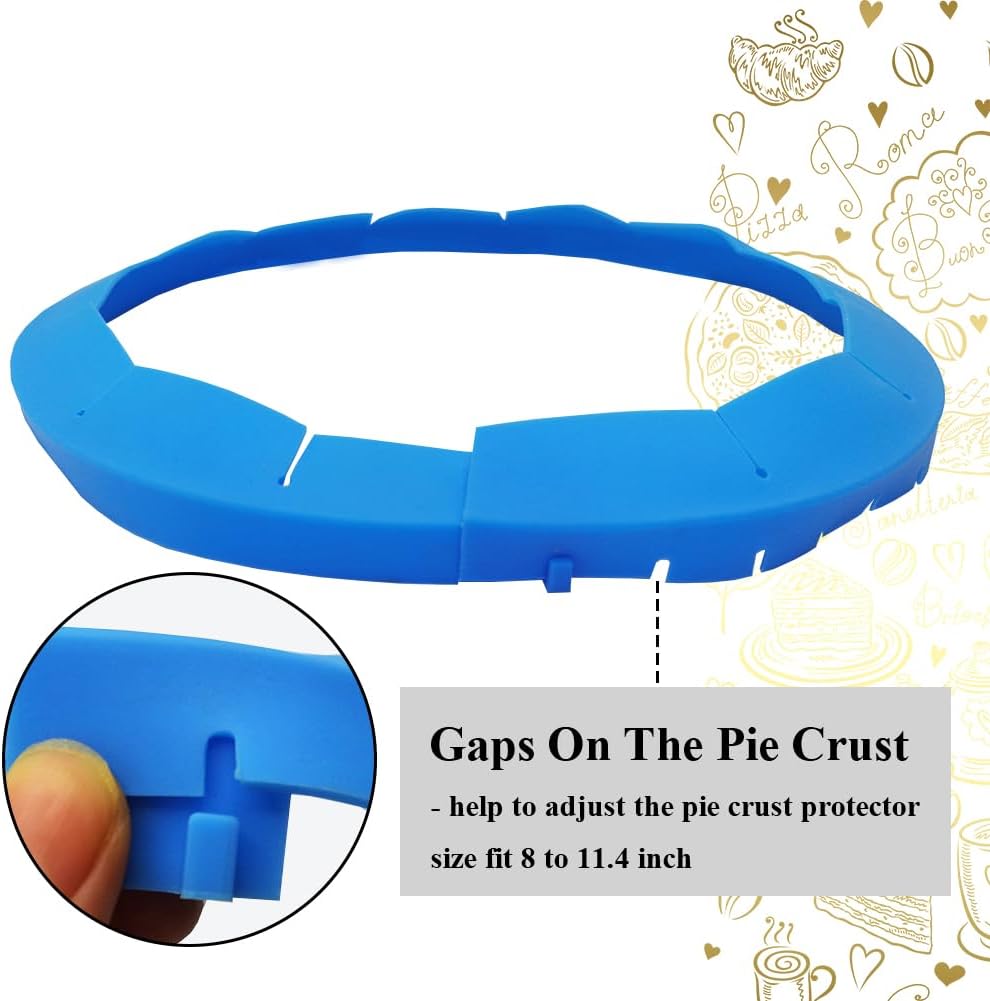 Adjustable Pie Crust Shields, Silicone Baking Protectors, Cover Ring Tools Fits 8-11.4 Inch Pies, Baking Pie Pizza Crust Shield Protector Cover for Edges ﻿ (Red+Blue+Transparent+Grey)