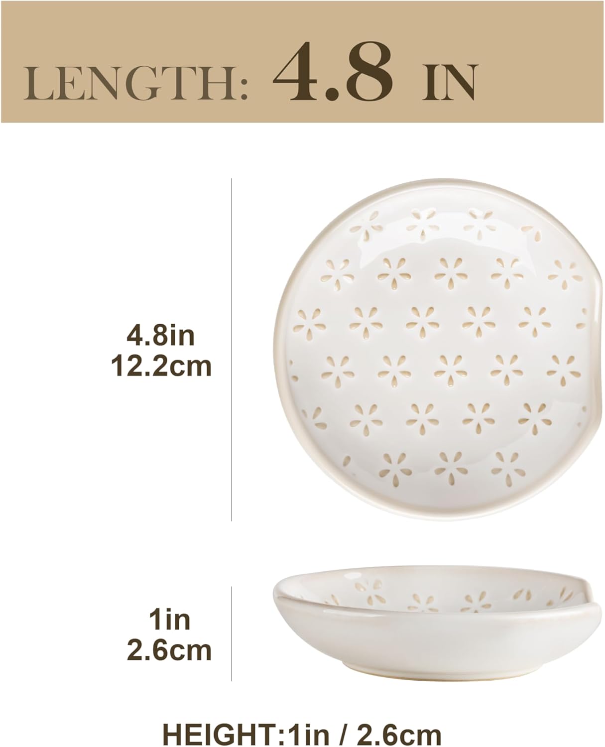 MALACASA Ceramic Spoon Rest for Stove Top, 4.8 inch Cooking Spoon Holder for Kitchen Counter,Utensil Rest for Ladle, Spatula, Spoons or Tongs, Modern Farmhouse Kitchen Décor - 01, Series LYDIA