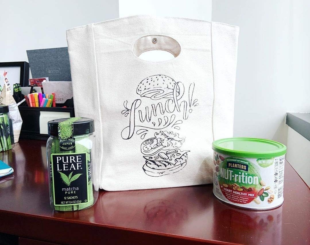 Organic Cotton Canvas Lunch Bag - Eco Friendly & Machine Washable | Perfect for Men, Women & Kids | Reusable Lunch Tote for Work, School - Easy to Clean Water Resistant Interior Liner (1 Bag - White)