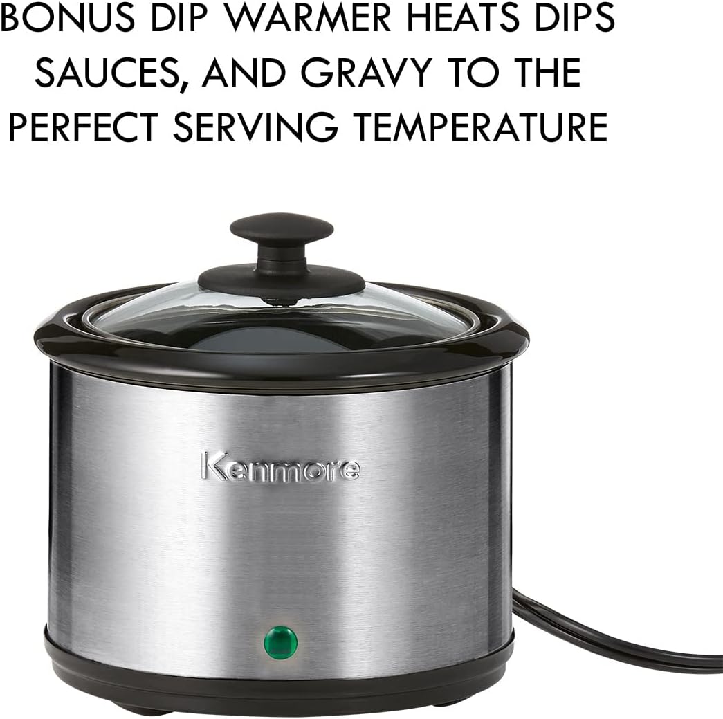 Kenmore 7 Quart Slow Cooker - Programmable crock pot with Dipper, Stainless Steel Electric Cookers, Warm Rice & Sous Vide Stew Soup For Lunch, Dishwaher Safe Non-Stick Ceramic Insert, Digital Control