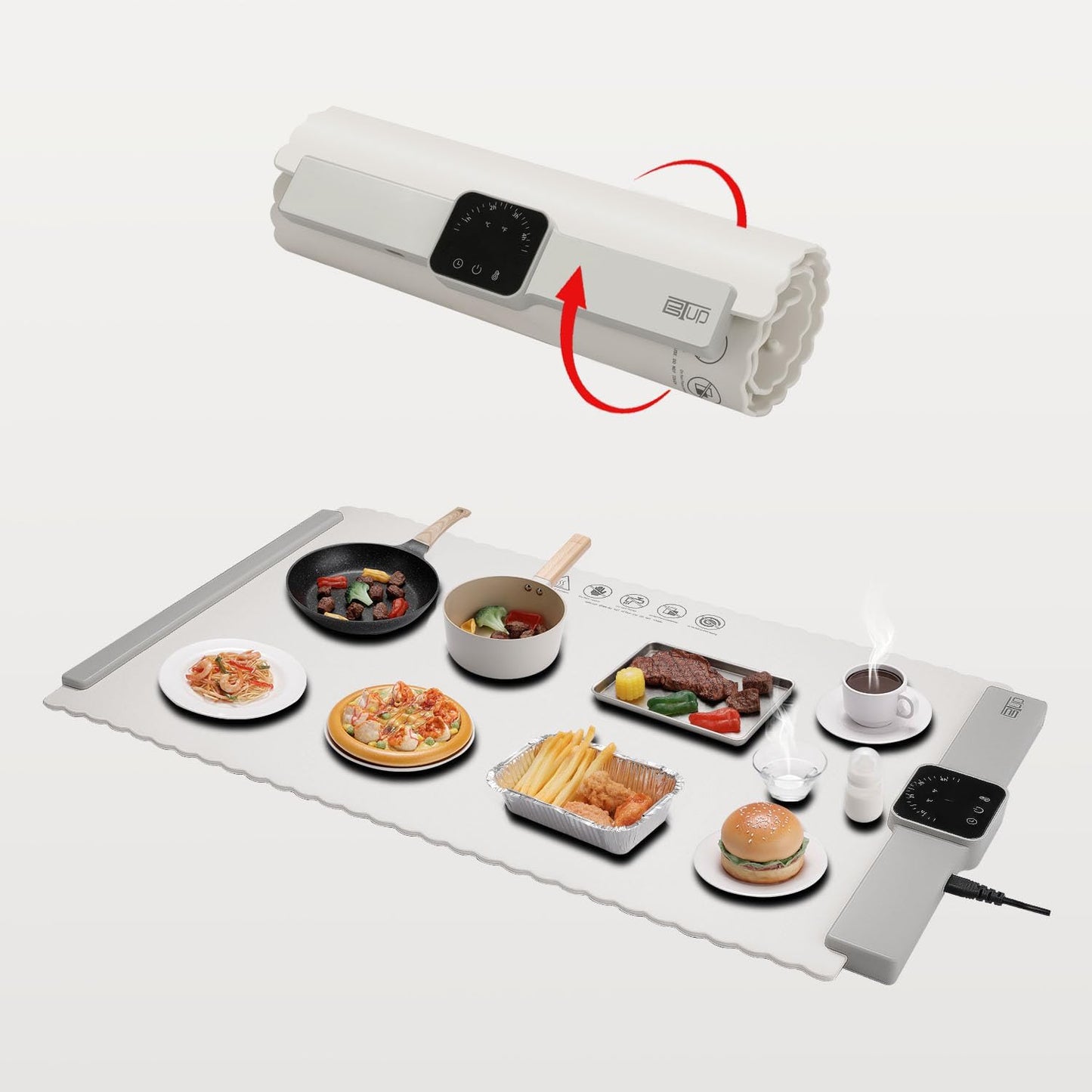 Electric Warming Tray,Food Warming Mat with 5 Temperature Settings,Rollable & Portable Silicone Fast Heating Tray Food Warmer For Parties,Restaurants,Buffet,Sabbat,Home Everyday Use(Cream)