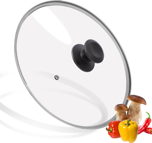 10.25 inch Tempered Glass Lid for Pots, Frying Pans and Skillets, Replacement Cover with Heat Resistant Black Knob Handle, Dishwasher Safe