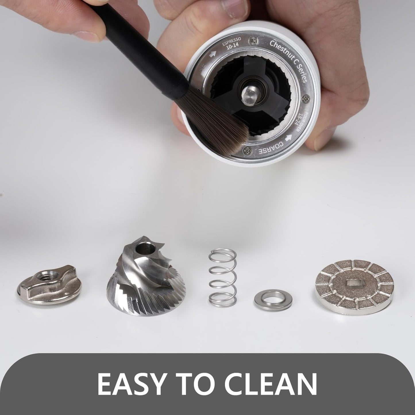 TIMEMORE Manual Coffee Grinder Foldable Hand Coffee Grinder Stainless Steel Conical Burr Chestnut C2 MAX Internal Adjustable Setting Capacity 30g French Press Coffee for Travel, Camping, Home White