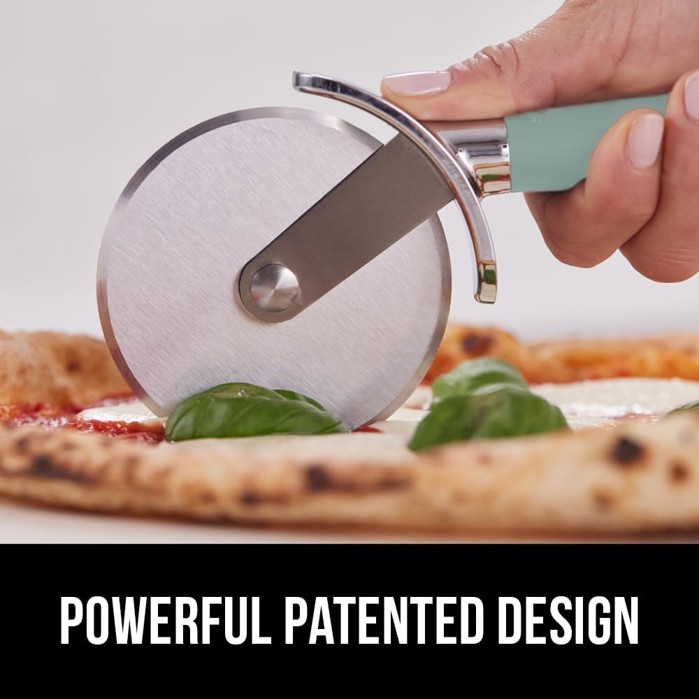 GORILLA GRIP BPA-Free Large Pizza Cutter Wheel, 9 Inch, Sharp Stainless Steel Blade, Slip Resistant Handle with Thumb Guard Protection, Slice Thick or Thin Pizzas, Pie, Pastries in Seconds, Mint