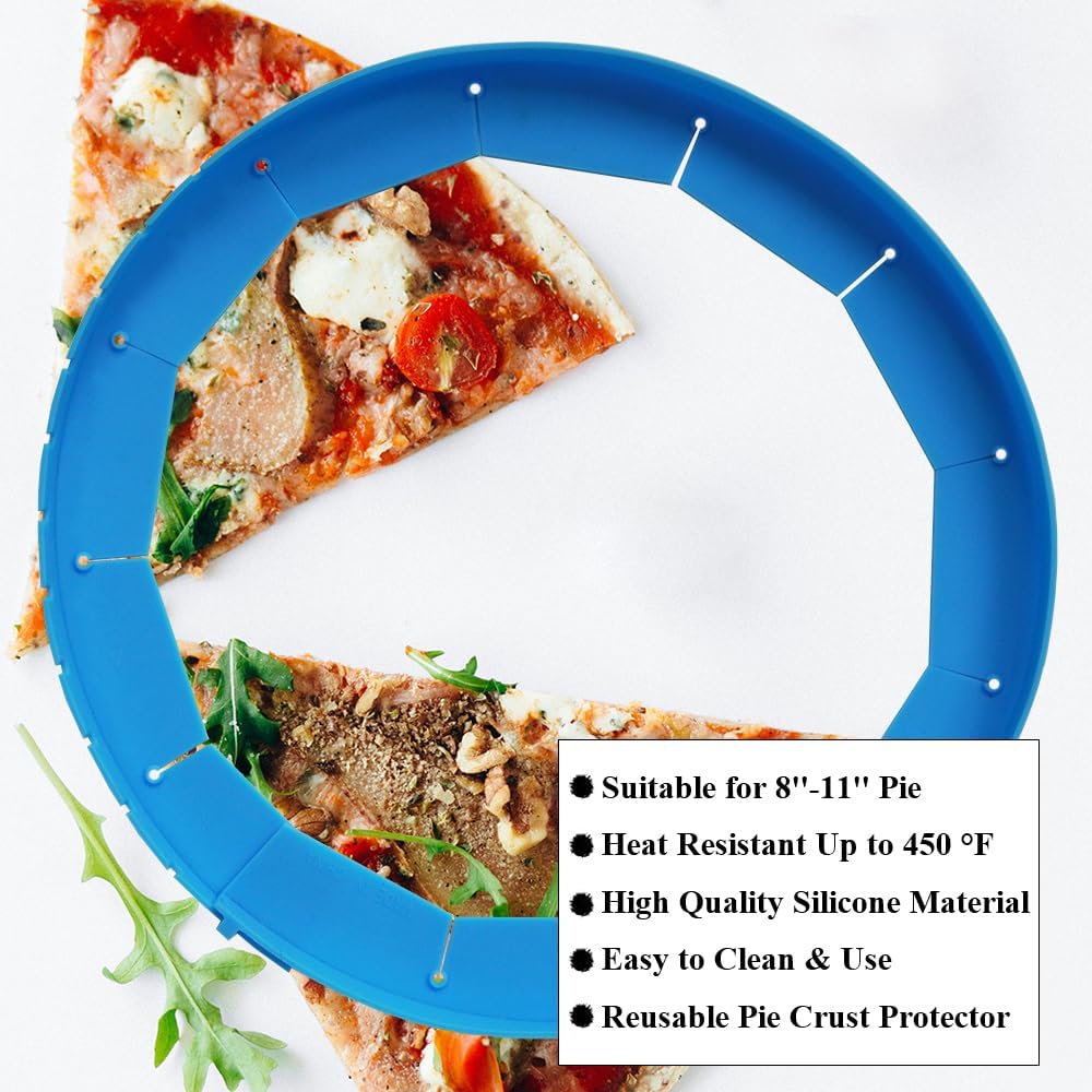 Adjustable Pie Crust Shields Baking Protectors, Silicone Cover Ring Fits 8-11.4 Inch Pies, Baking Pie Pizza Crust Shield Protector Cover for Edges (Blue-2pcs)