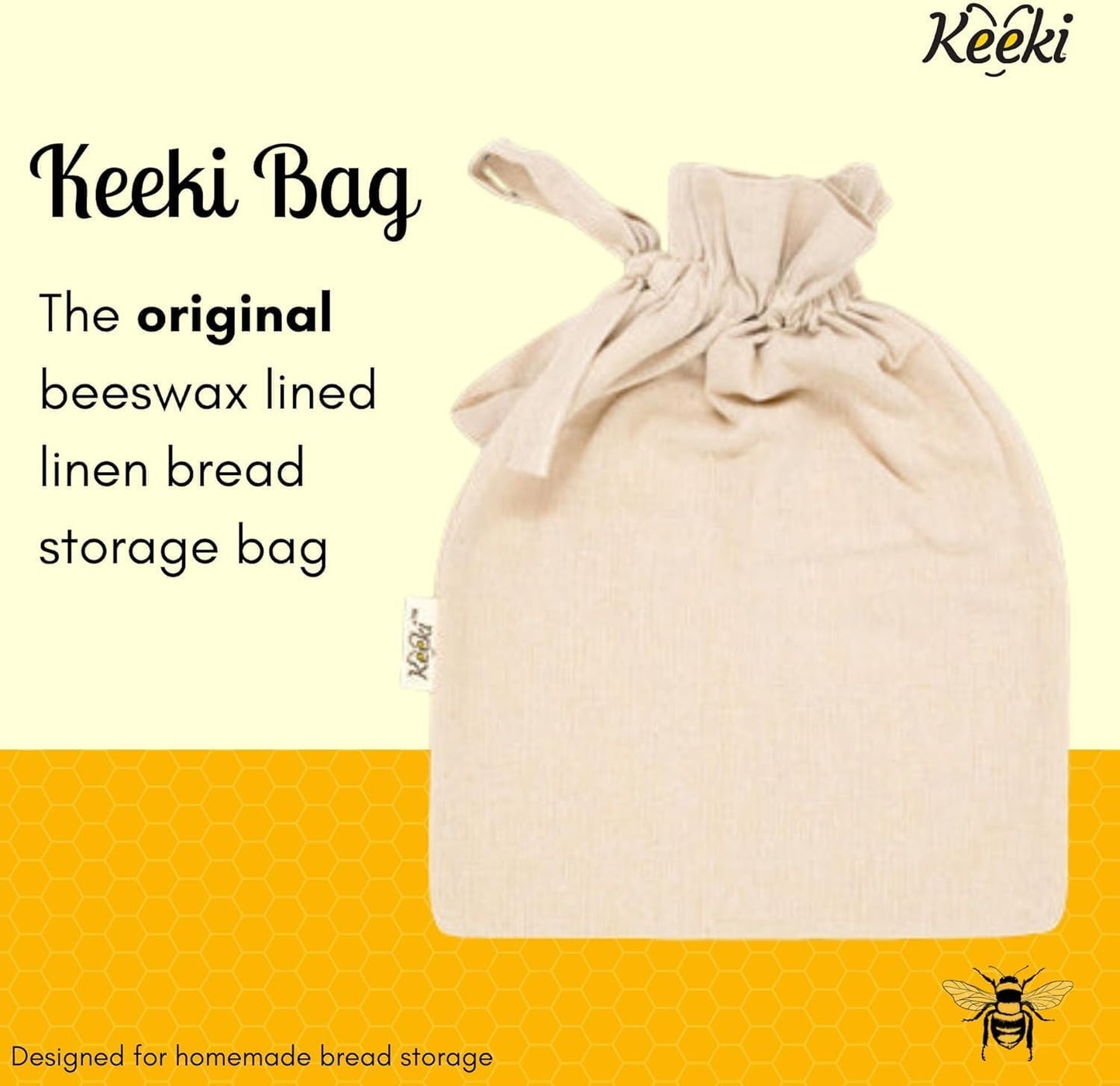 Keeki Bag - The Original Beeswax Lined Bread Bag for Homemade & Sourdough | Reusable Linen Bread Storage | Beeswax Wrap Alternative | Plastic-Free Storage w/Wide Drawstring Closure (Pink, Regular)