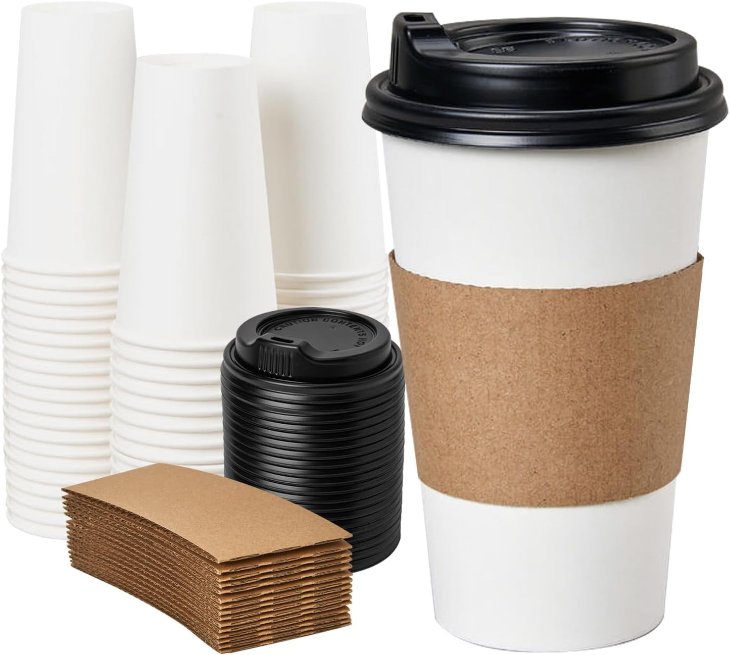 YEEHAW Disposable Coffee Cups with Lids 16 oz 50 Pack, Coffee cups with Lids and Sleeves, To Go Coffee Cups, Hot Paper Cups for Hot Beverages in Party, Family, Office, Upgraded
