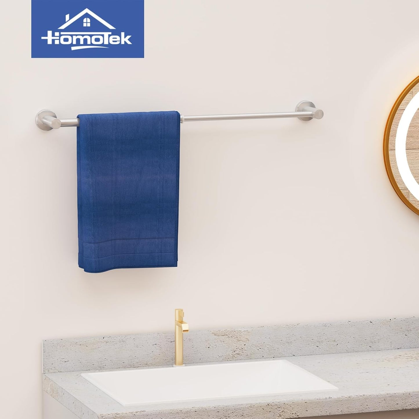 2 Pack Adjustable Towel Bar, HOMOTEK Economic Bathroom Towel Holder Rod from 12 Inch to 22 Inch Single Towel Racks, Wall Mount Towel Rail, Towel Hanger Hook for Kitchen(Brushed Stainless Steel)