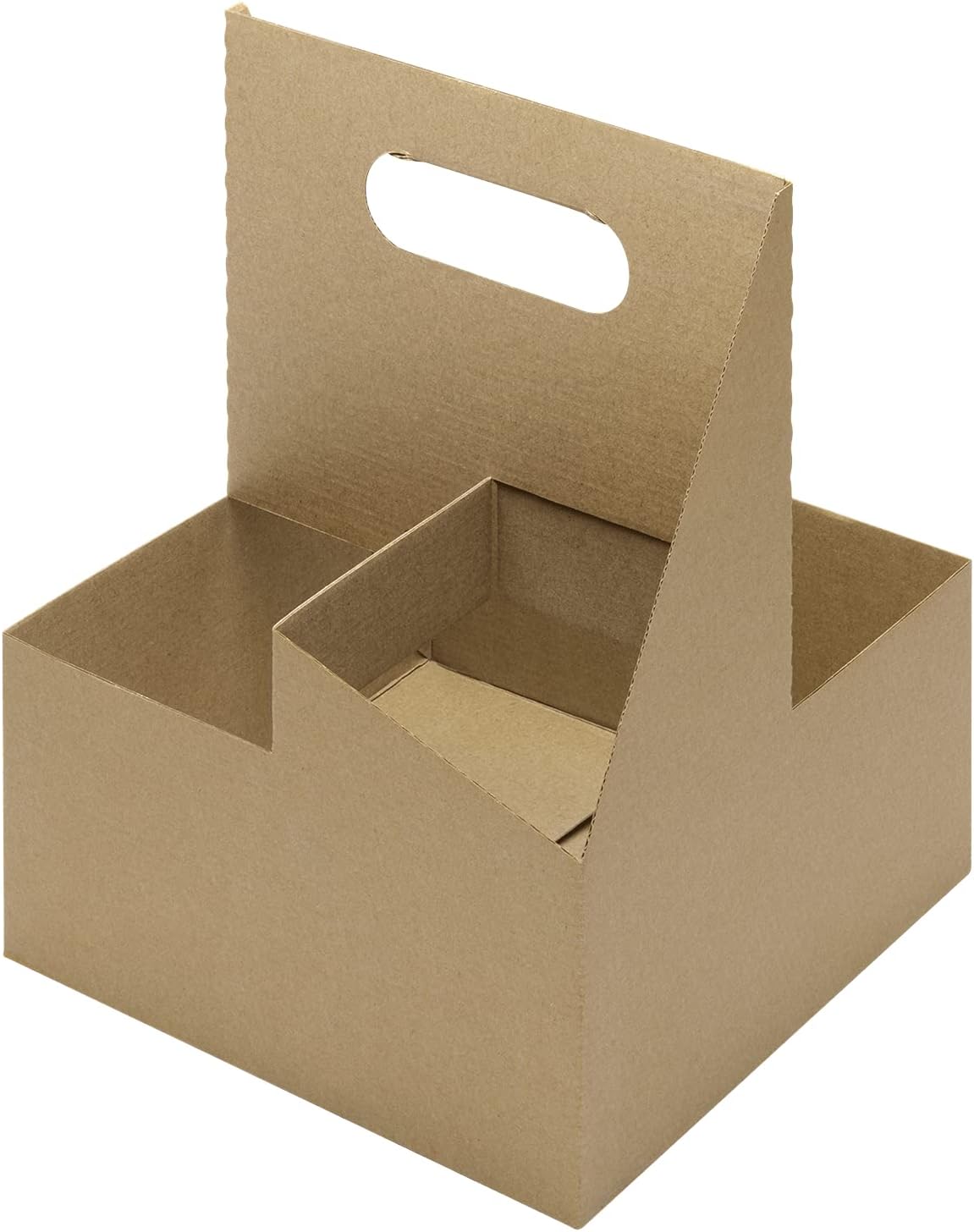 Karat Paperboard Drink Carrier with Handle - Sturdy Kraft Coffee Cup Carrier for Hot/Cold Beverages, Fits 10-32 oz Cups - Eco-Friendly, Disposable to-Go Drink Holder (4-Cup)