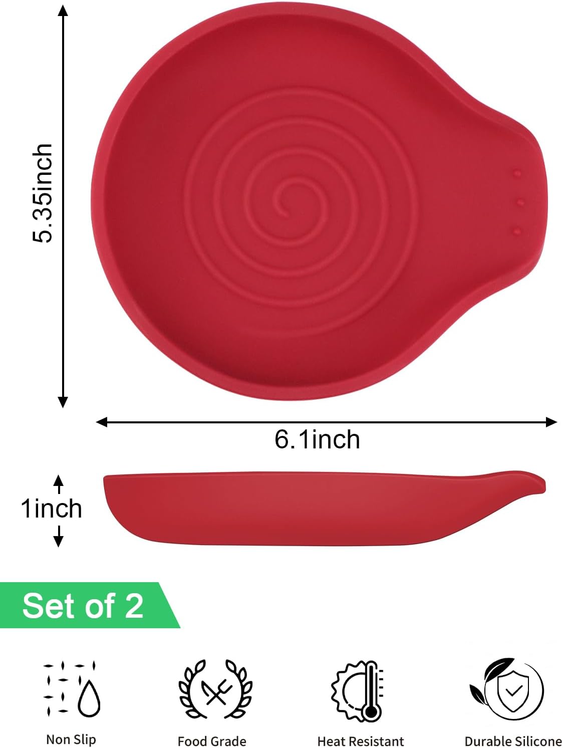 2 Pcs Silicone Spoon Rest Counter Top, 6.1" Large Cooking Spoon Holder for Stove Top, Utensil Rest for Spatula, Tongs, Black & Red