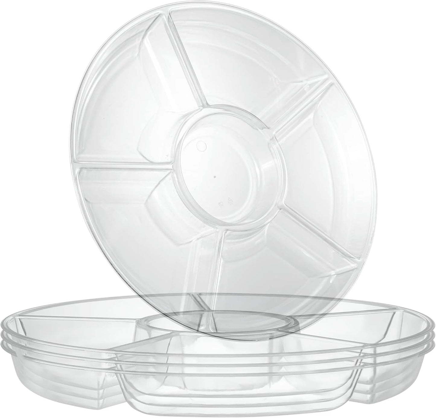 Plasticpro 6 Sectional Round Plastic Serving Tray/Platter (4, Clear)
