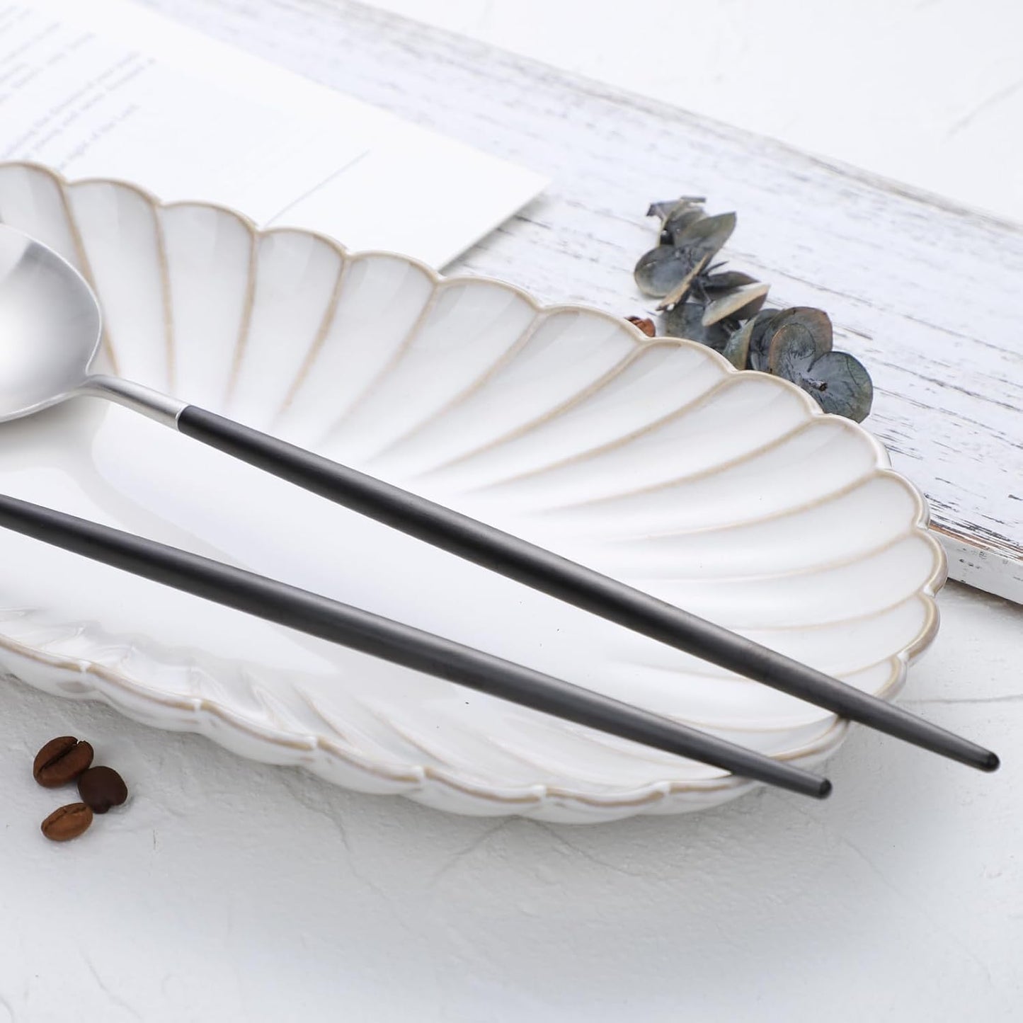 Salad Servers,Spoon and Fork Set 11.41 inch,18/10 Stainless Steel Salad Serving Titanium Plating (black silver)