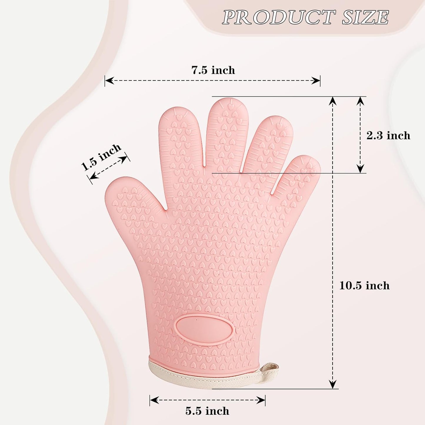 Oven Mitts with Fingers, Heat Resistant 500°F, Waterproof & Non-Slip Kitchen Gloves for Baking, Grilling, Cooking.5-Finger Design with Soft Lining, Hanging Hook,Pink