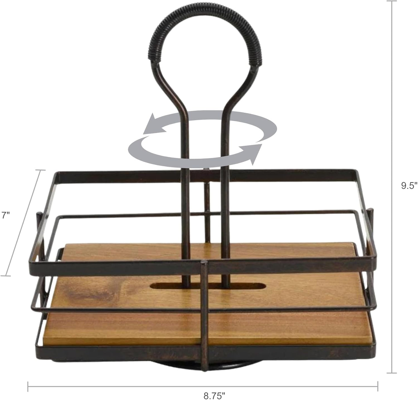 Gourmet Basics by Mikasa Nova Acacia Wood Rotating Condiment Caddy, 8.75 Inch, Black,5270309