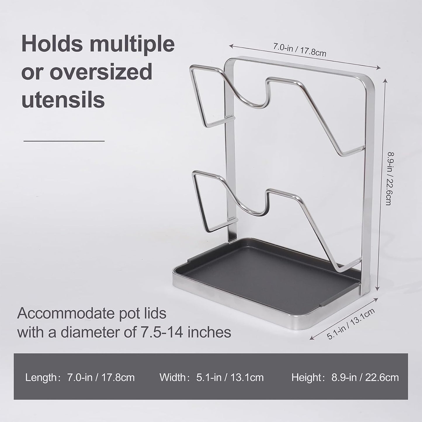 304 Stainless Steel Pot Lid Holder While Cooking, Kitchen Spoon Rest with Lid Holder for stove top, Multifunctional Kitchen Pot Lid Organizer for Countertop（Silver）