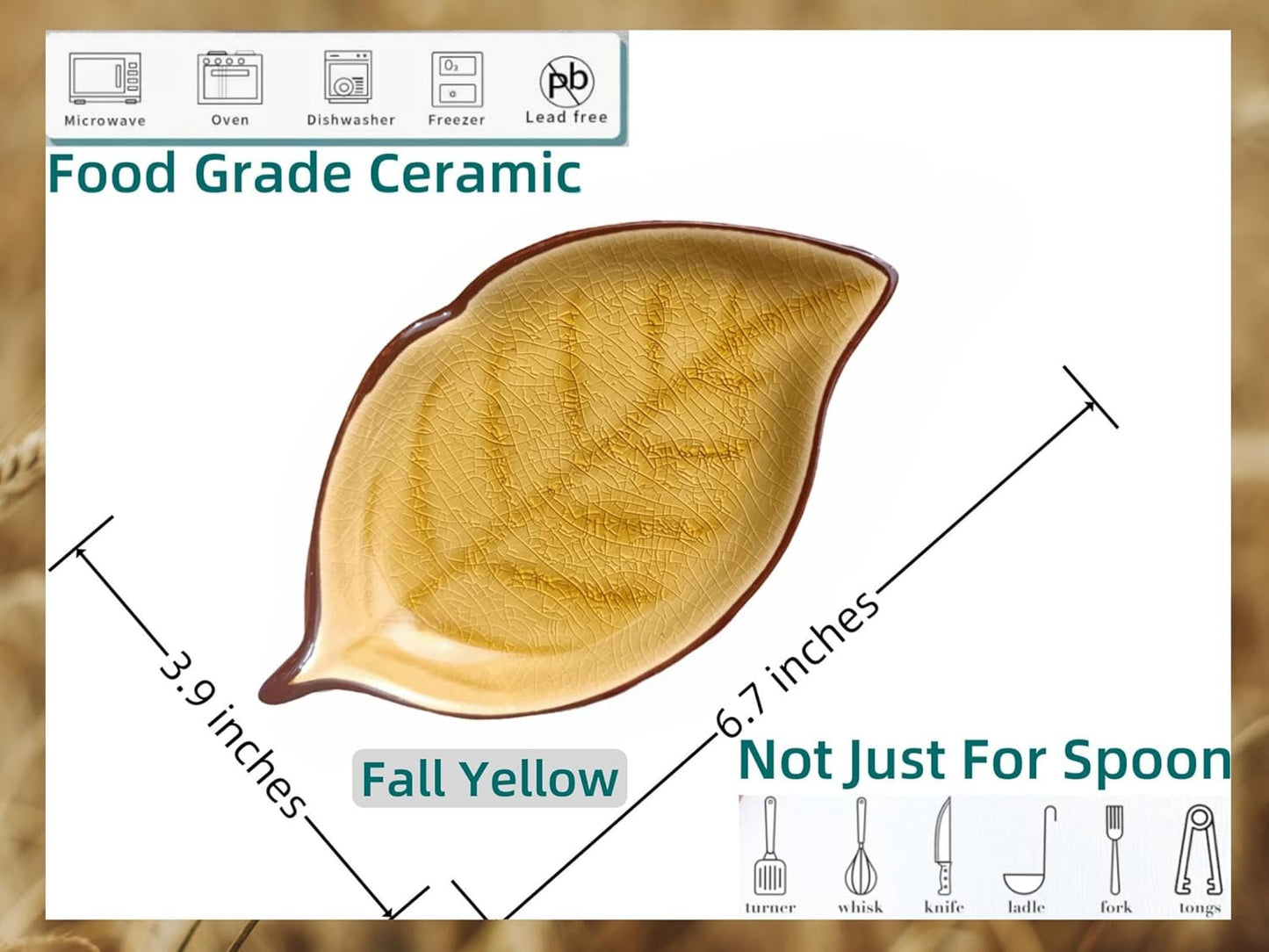 Ceramic Spoon Rest for Stove Top, Ice Cracks Leaf Cute Spoon Rest for Kitchen Counter, Cooking Spoon Holder for Kitchen Counter, Utensil Rest Spatula Rest Ladle Holder Tong Rest, 1 PC (A, Fall yellow)