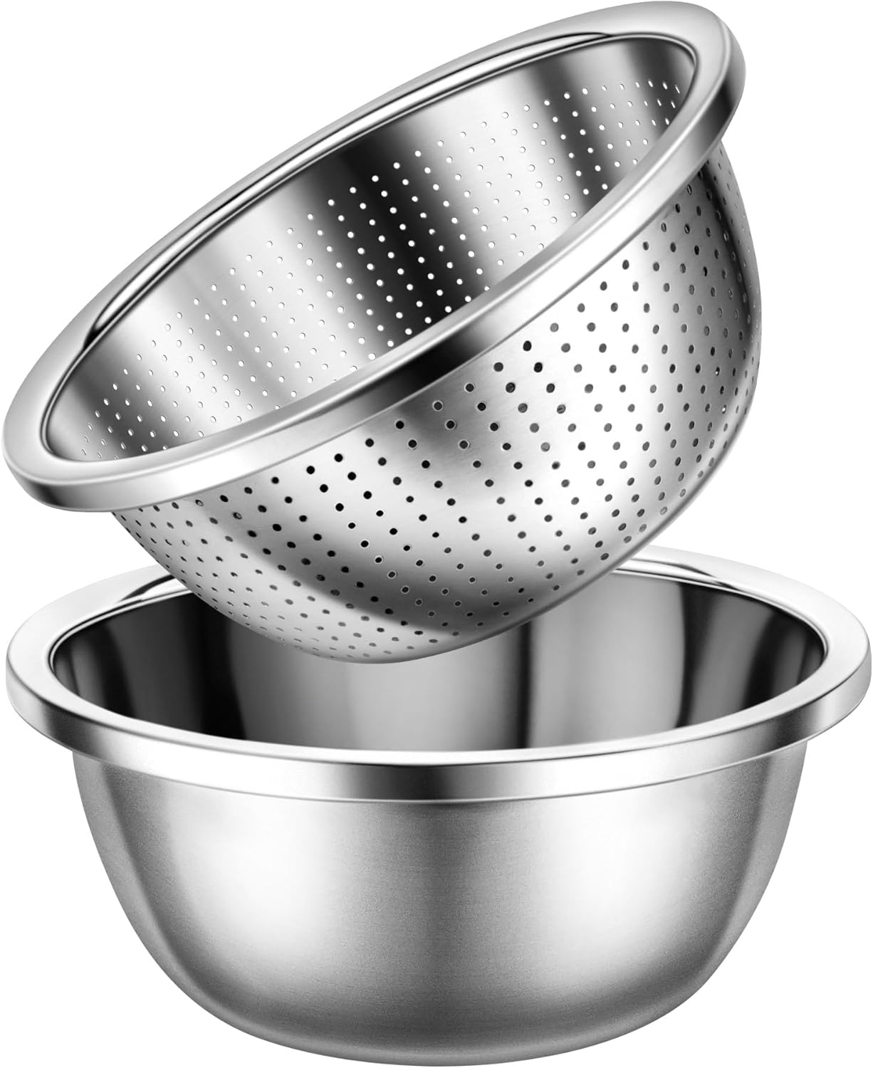 Colander 304 Stainless Steel 3-quart with Mixing Bowls, Strainer for Kitchen Food For washing vegetables, fruit, rice, Dishwasher Safe. (2PC)
