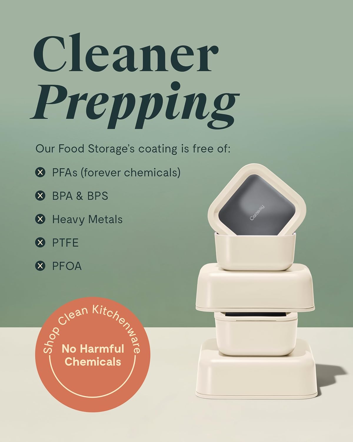 Caraway 14pc Glass Food Storage Container Set - Easy to Store, Non Toxic Lunch Box - with Glass Lids - Includes Storage Organizer & Dot & Dash Inserts - Sage