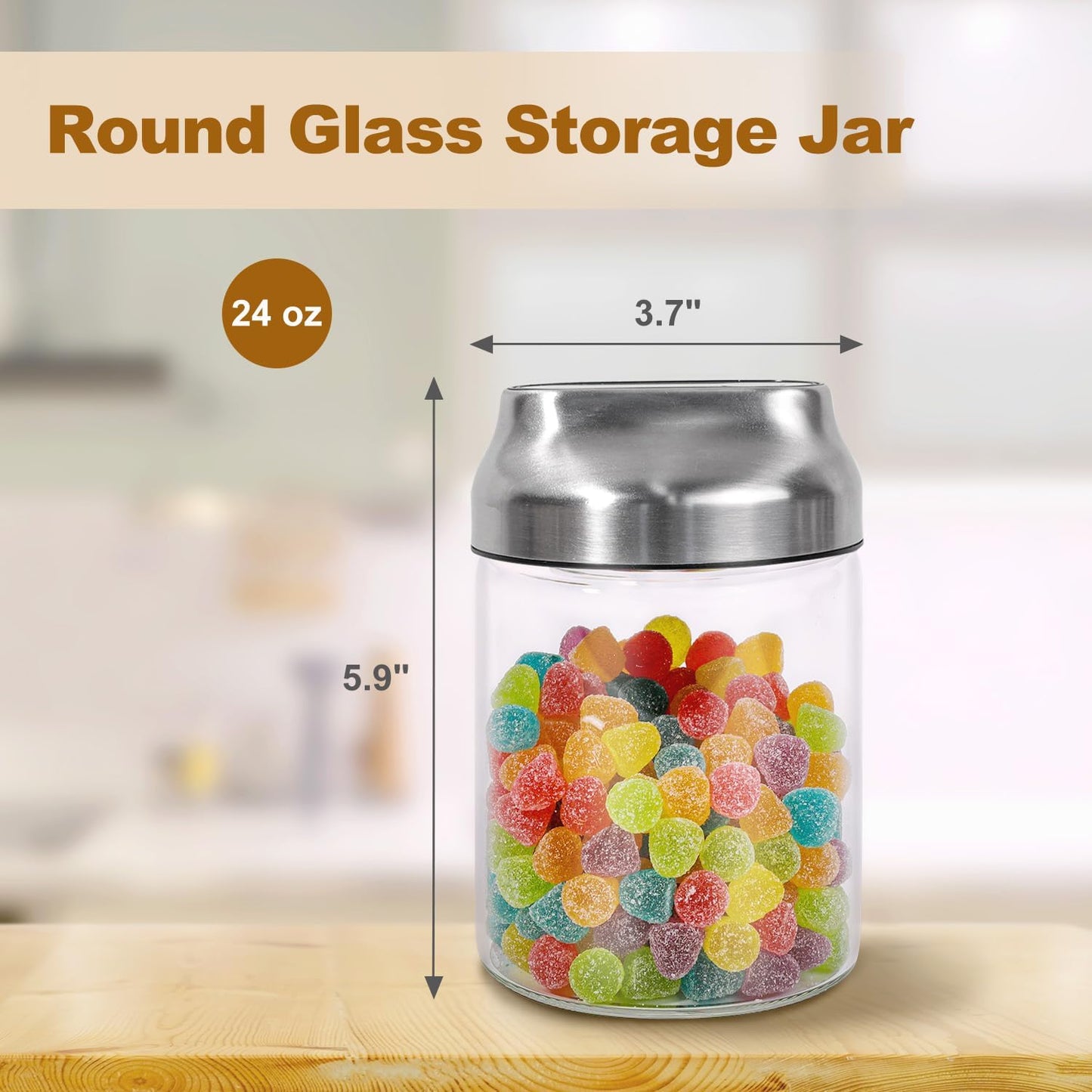 Aelga Glass Storage Jars with Lids - 24oz Sugar Coffee Canister Clear Airtight Food Containers for Coffee Beans, Pasta, Nuts, Cereal & More