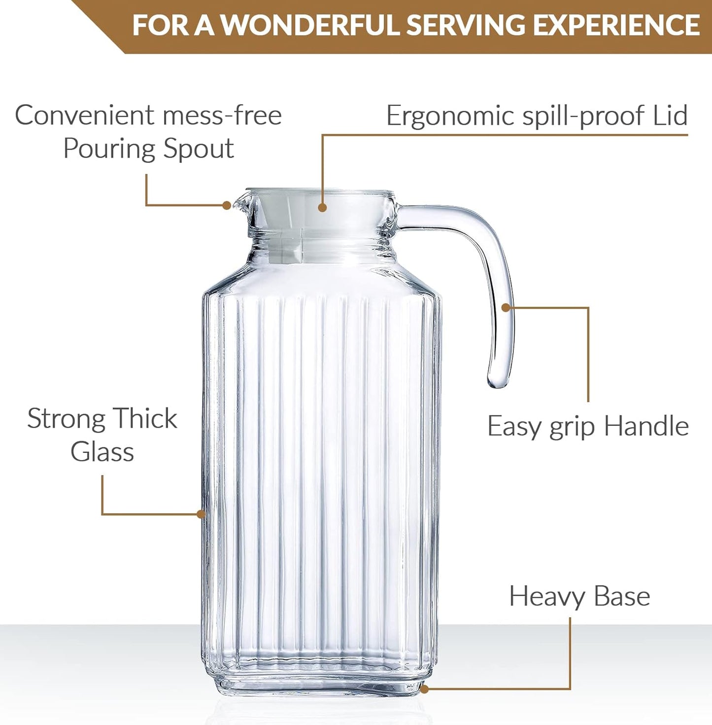 Glass Pitcher with Lid – Set of 2 Glass Water Pitcher 55Oz – Cold Carafe for Ice Tea, Water, Lemonade, Coffee – Elegant and Modern – Practical Spout Pitchers for Drinks